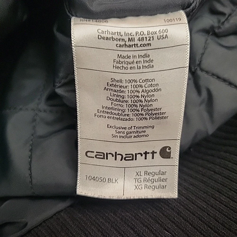 Carhartt  Active Jacket Men XL Black Canvas Insulated Workwear Distressed 104050